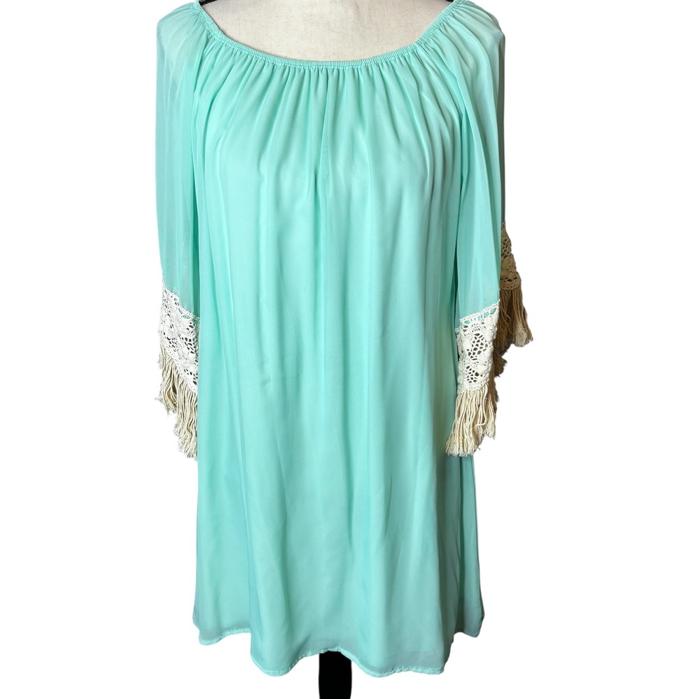 Accessorize in Style Mint Dress‎ Womens Medium Crochet Fringe Bohemian Boho